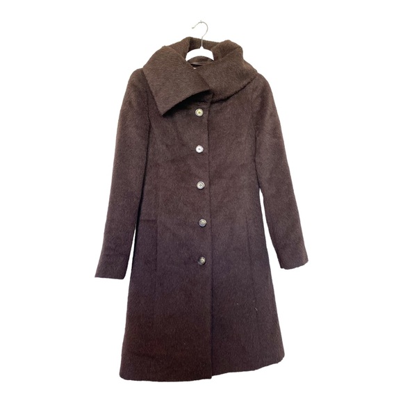 MaxMara Max and Co. Classics Cowl Collar Coat Alpaca/Wool Brown Retro Sz 6 - Picture 3 of 11